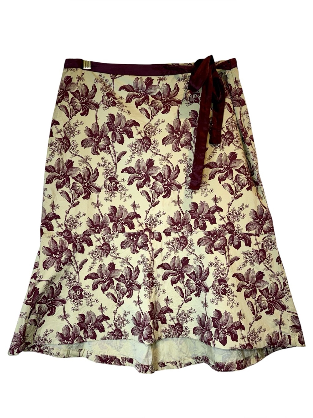Elevenses Anthropologie Size 12 Cream Floral Aline Skirt with Side Tie Boho